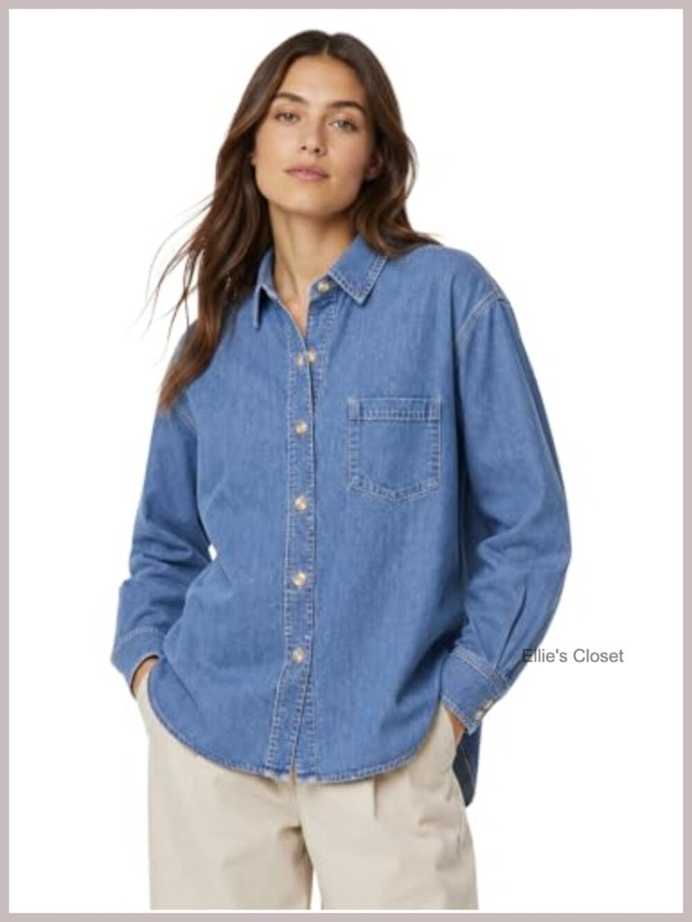 Womens Cotton Denim Button Down Shirt Long Sleeve Collared Shacket